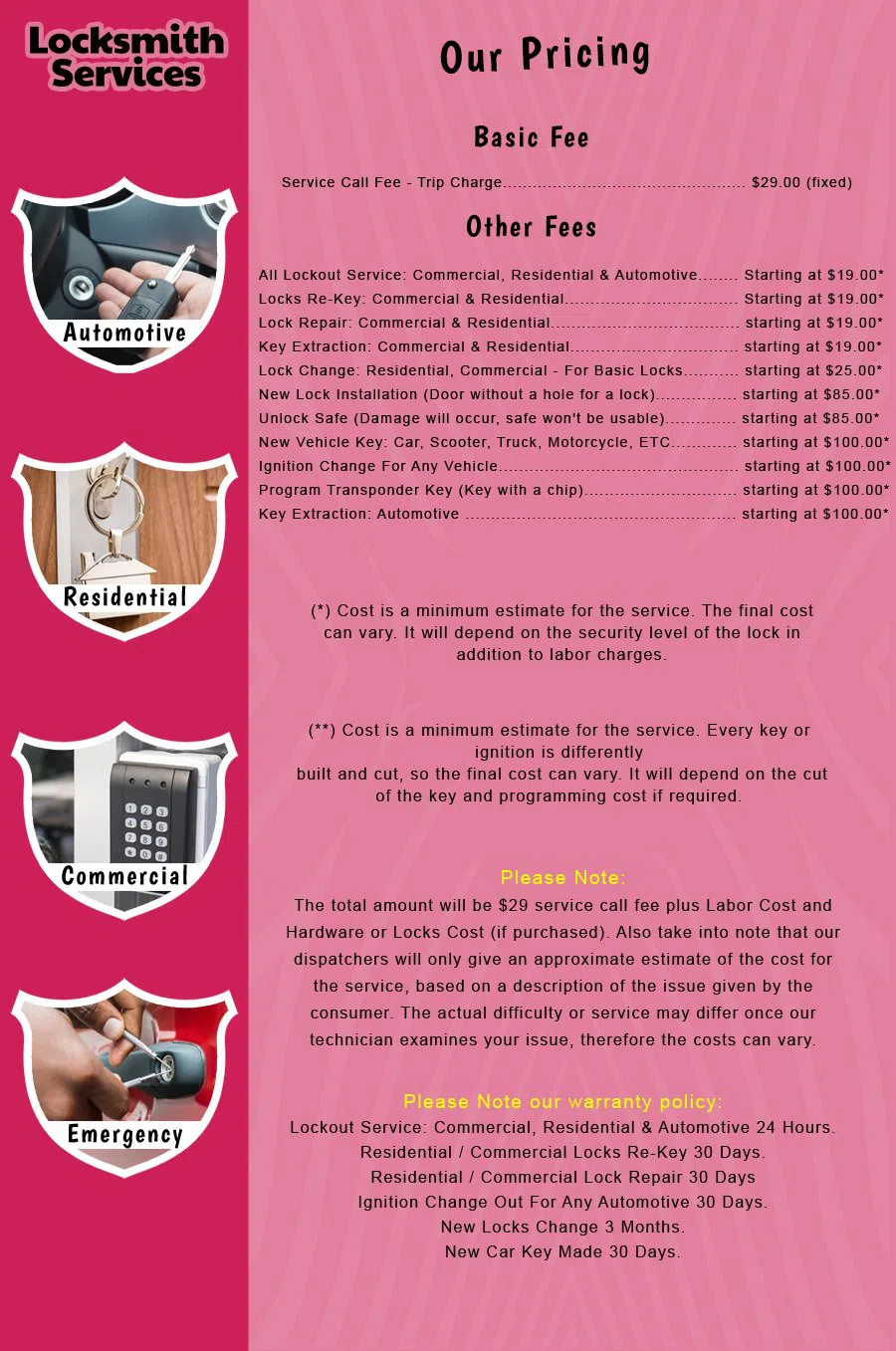 Hawthorne NJ Locksmith Store Hawthorne, NJ 973-433-9277 - price-list-c-18